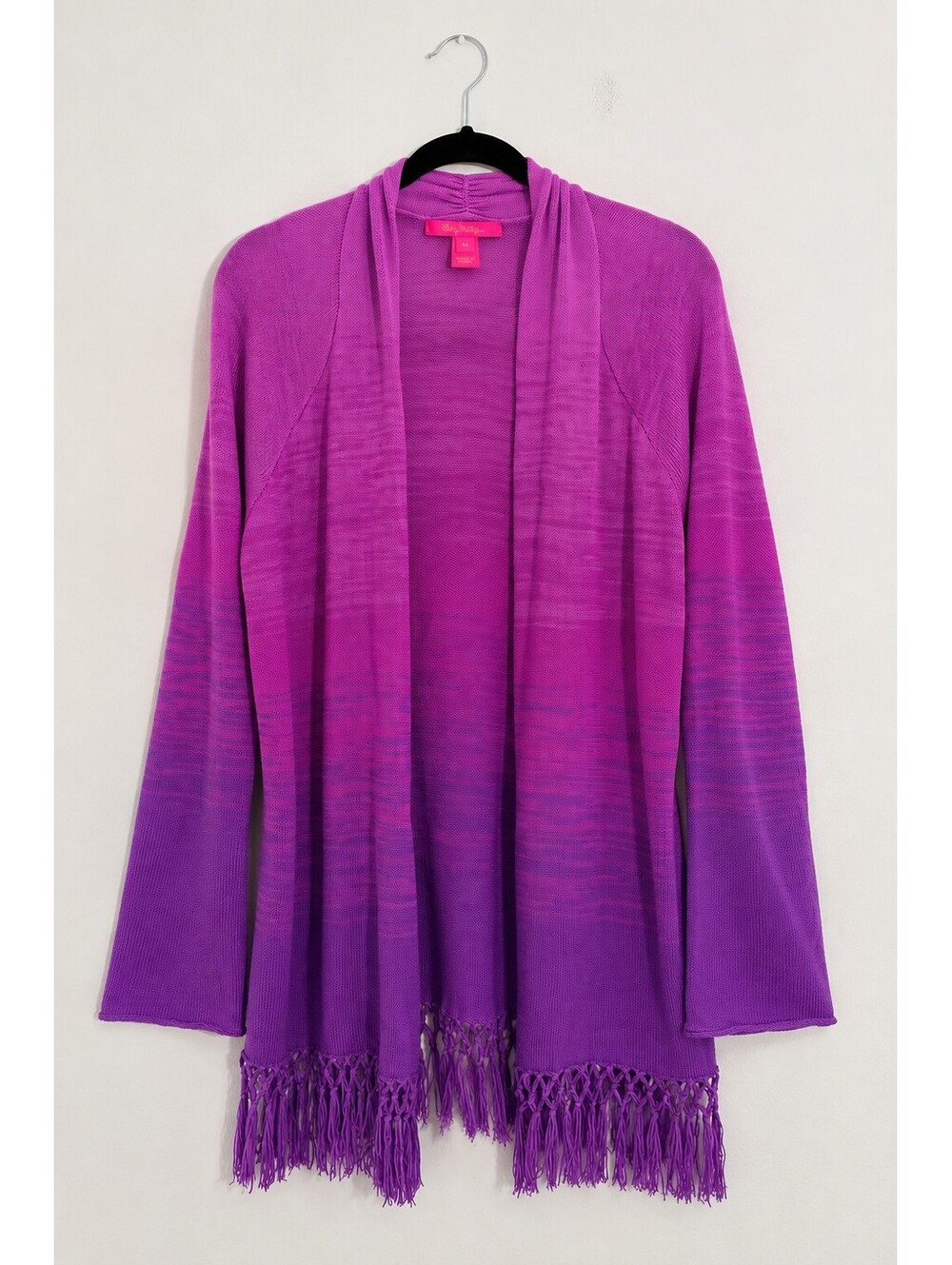 Lilly Pulitzer XL Purple Fringe Open Front Long Cardigan Sweater